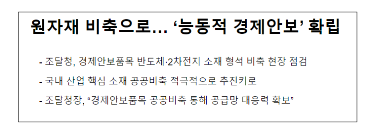 원자재 비축으로··· ‘능동적 경제안보’ 확립_조달청 원자재 비축으로··· ‘능동적 경제안보’ 확립_조달청