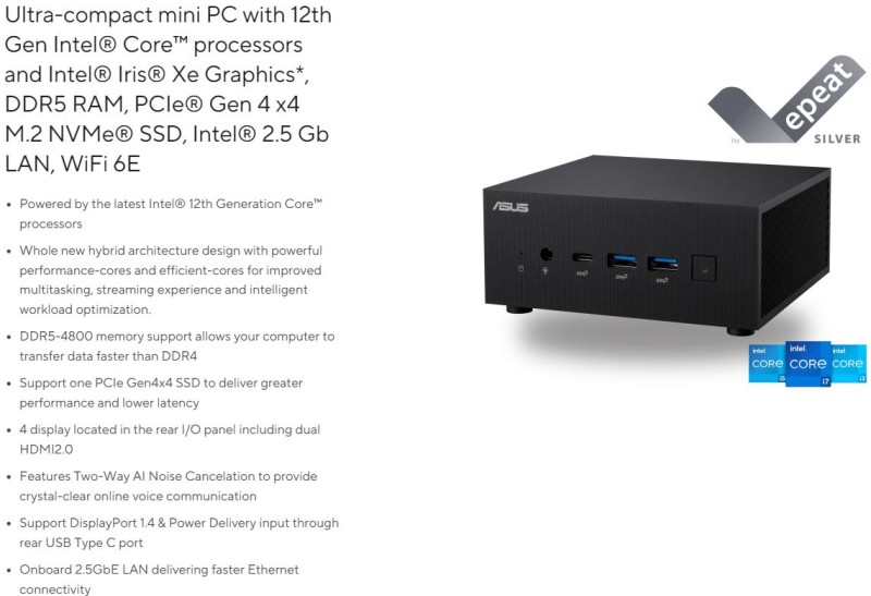 ASUS ExpertCenter PN64 Intel 12th Gen Alder Lake i5-12500H Mini PC
