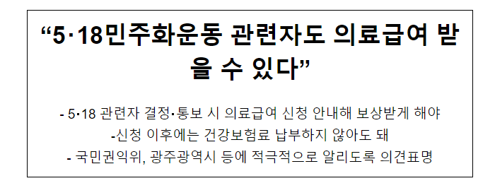 5・18민주화운동 관련자도 의료급여 받을 수 있다_국민권익위원회 5・18민주화운동 관련자도 의료급여 받을 수 있다_국민권익위원회
