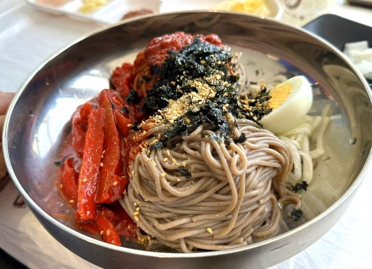  강릉 막국수 맛집. 동해막국수 강문해변점.애견동반식당.막국수와 보쌈 세트,롤카츠 맛있게 먹었던 후기. 뷰맛집.