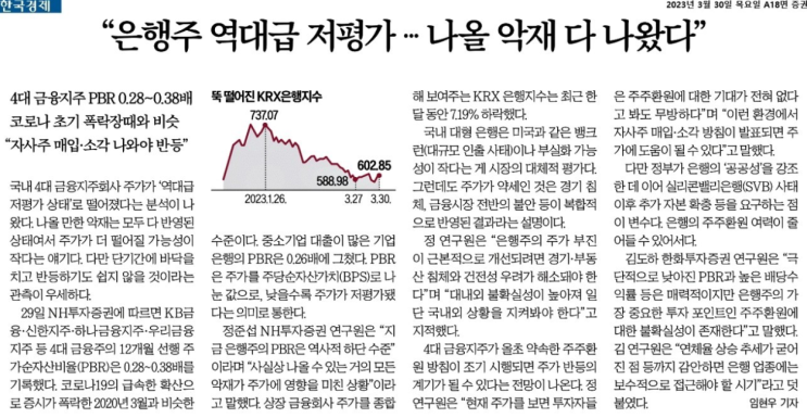 (23.03.30)"은행주 역대급 저평가 --- 나올 악재 다 나왔다"