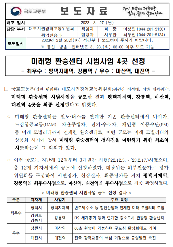  미래형 환승센터/평택지제역/강릉역/마산역/대전역
