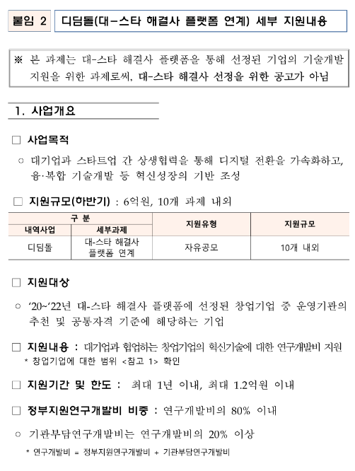 디딤돌(대-스타 해결사 플랫폼 연계)(2023년 하반기 창업성장기술개발사업 시행계획 공고)