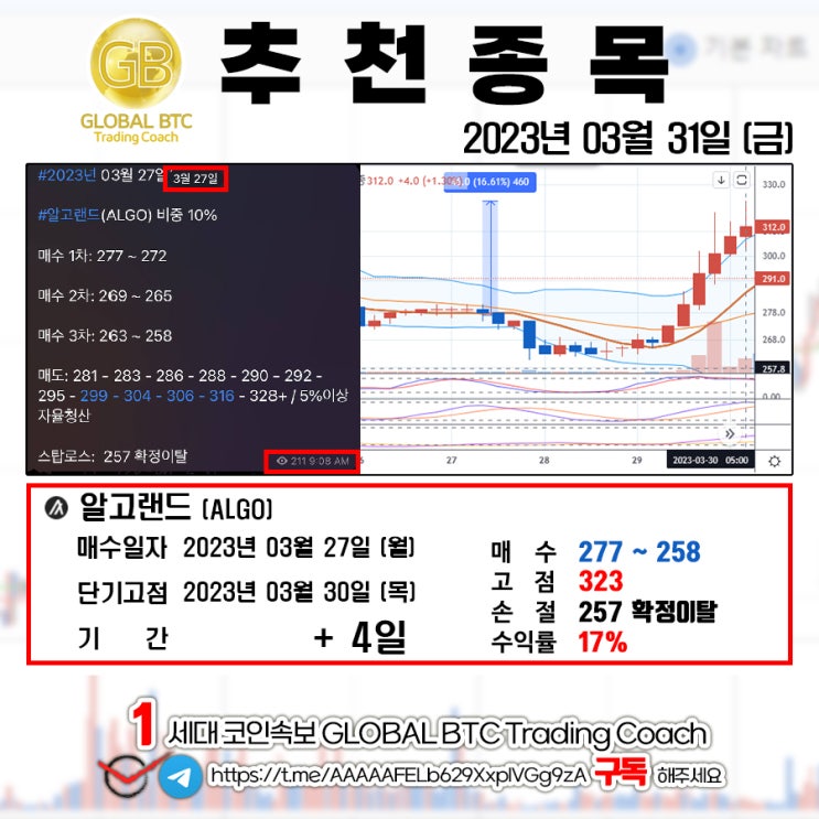  2023년 03월 31일 (금) GLOBAL BTC 추천결과