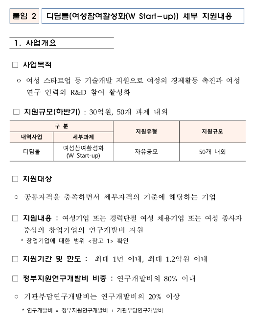 디딤돌(여성참여활성화(W Start-up))(2023년 하반기 창업성장기술개발사업 시행계획 공고) 디딤돌(여성참여활성화(W Start-up))(2023년 하반기 창업성장기술개발사업 시행계획 공고)