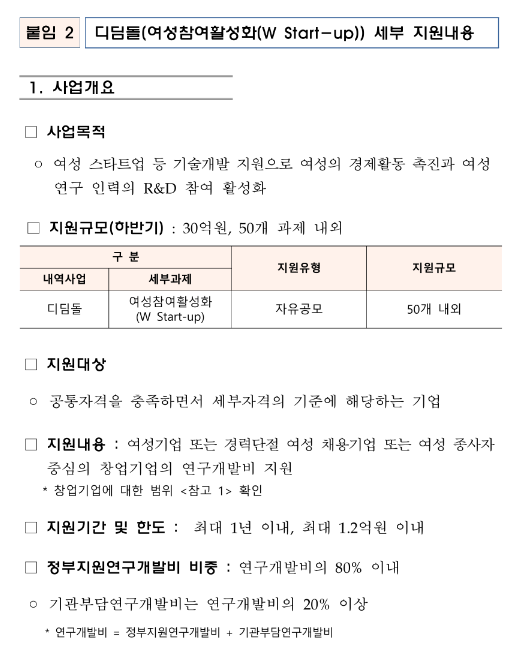 디딤돌(여성참여활성화(W Start-up))(2023년 하반기 창업성장기술개발사업 시행계획 공고)