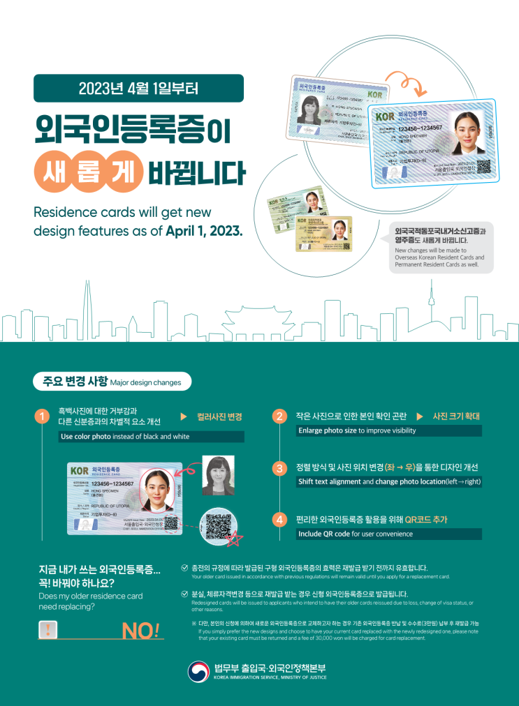  2023. 4. 1.부터 외국인등록증이 새롭게 바뀝니다