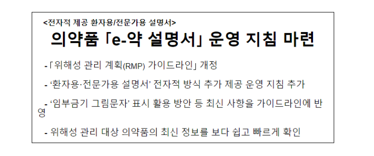 식품의약품안전처, 의약품 ‘e-약 설명서’ 운영 지침 마련 식품의약품안전처, 의약품 ‘e-약 설명서’ 운영 지침 마련