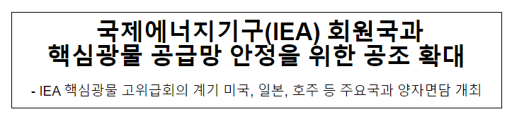 국제에너지기구(IEA) 회원국과 핵심광물 공급망 안정을 위한 공조 확대 국제에너지기구(IEA) 회원국과 핵심광물 공급망 안정을 위한 공조 확대