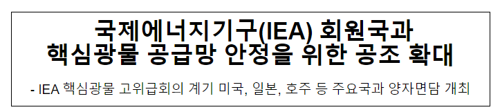 국제에너지기구(IEA) 회원국과 핵심광물 공급망 안정을 위한 공조 확대