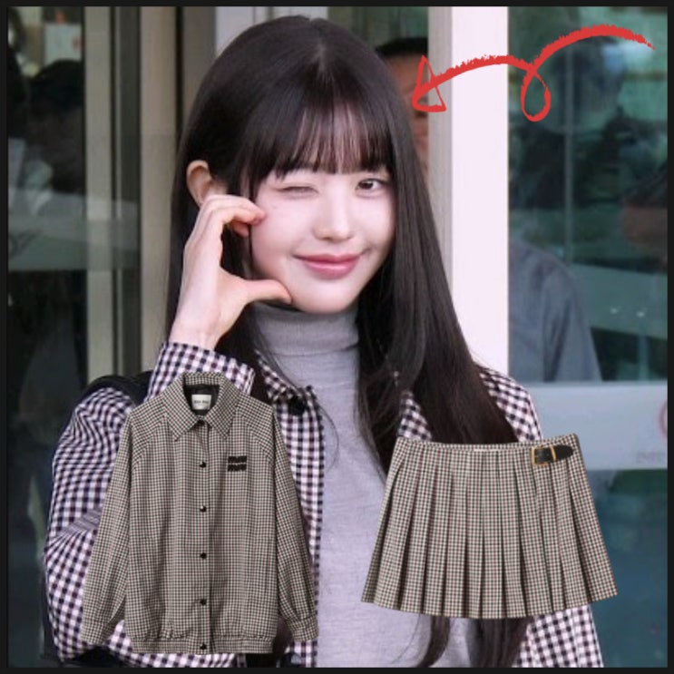  장원영 앞머리 공항패션 가을 겨울 자켓 스커트 브랜드 가격 정보