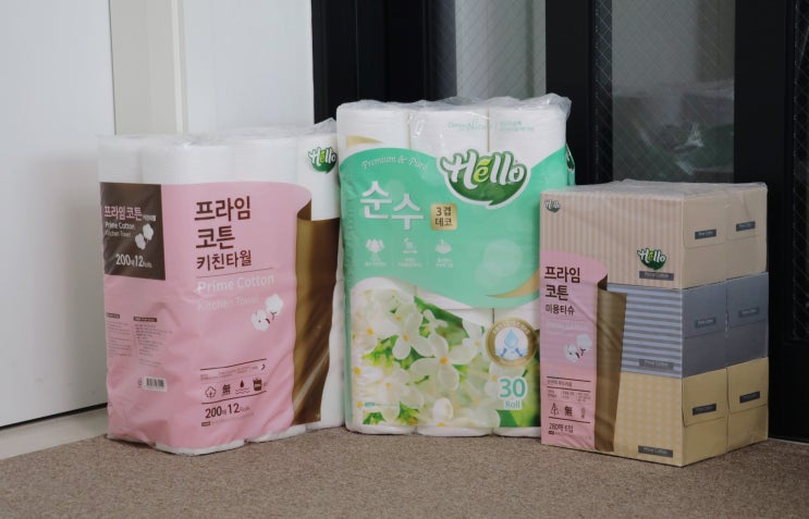  100% 천연펄프 휴지 헬로 두루마리 화장지와 헬로 키친타올로 바꿨어요