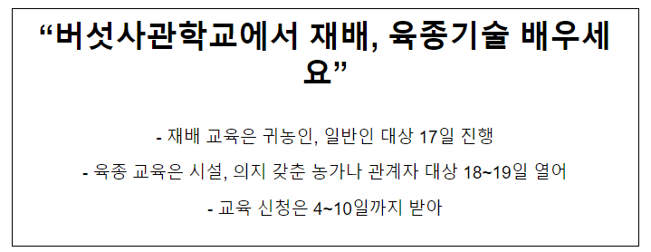 “버섯사관학교에서 재배, 육종기술 배우세요” “버섯사관학교에서 재배, 육종기술 배우세요”