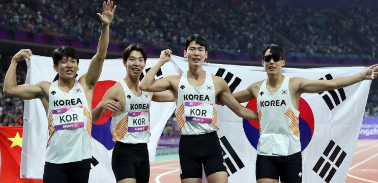 한국 육상 <b>남자</b> 400m <b>계주 대표팀</b>, 37년 만에 메달 획득