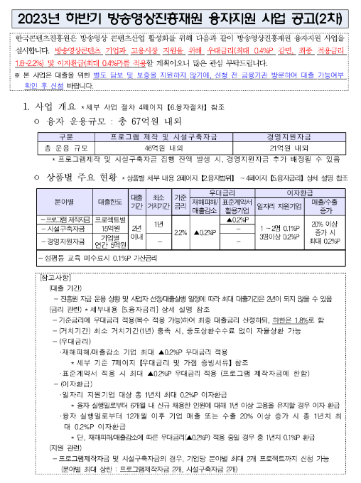 2023년 하반기 2차 방송영상진흥재원 융자지원 사업 공고