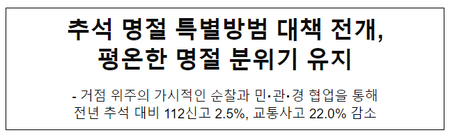 추석 명절 특별방범 대책 전개, 평온한 명절 분위기 유지 추석 명절 특별방범 대책 전개, 평온한 명절 분위기 유지