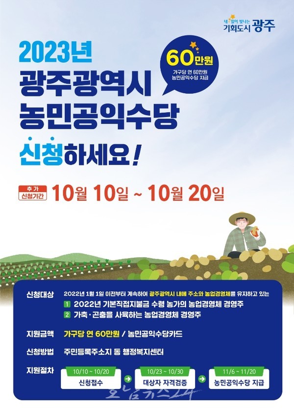  광주시 2023년 농민공익수당 신청 추가 접수..연 60만 원 지원