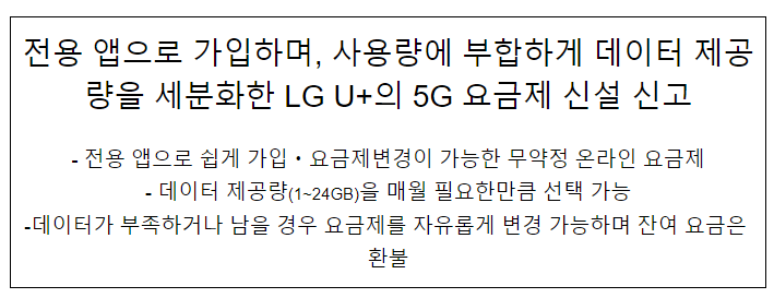 LGU+의 5G 요금제 신설 신고 LGU+의 5G 요금제 신설 신고