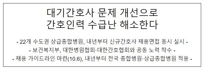대기간호사 문제 개선으로간호인력 수급난 해소한다_보건복지부 대기간호사 문제 개선으로간호인력 수급난 해소한다_보건복지부