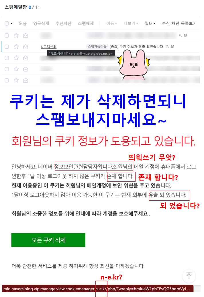  스팸메일 확인방법 / [중요] 쿠키 정보가 유출 되었습니다