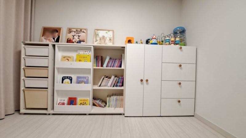 한샘 샘키즈 슬라이딩 수납장 전면책장형 박스 1600 / 모모로 베이비장세트 1200 A형 후기