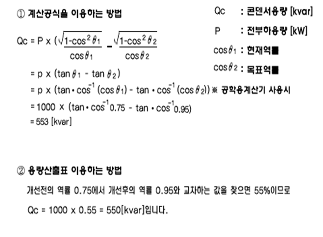  콘덴서 용량 산출 및 선택