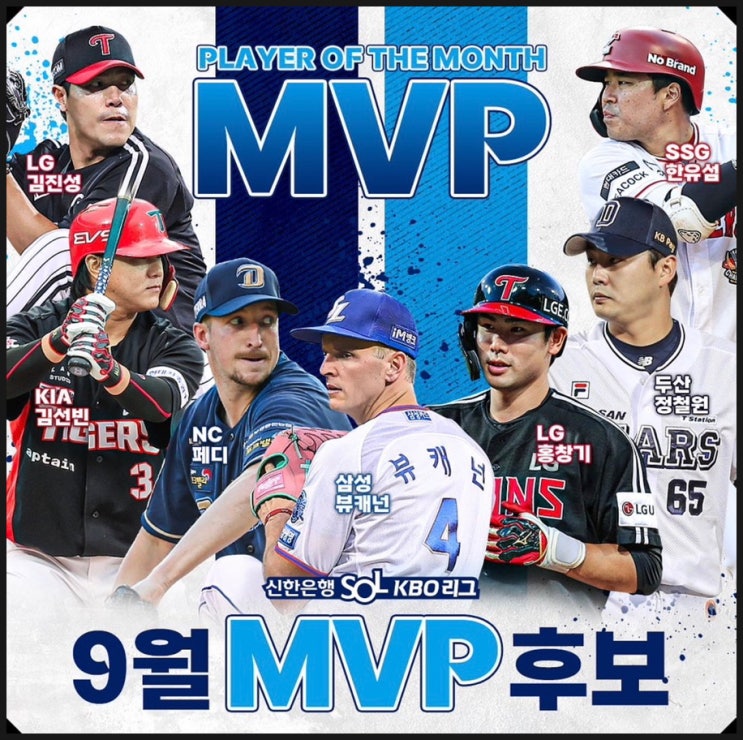 신한 SOL, KBO리그 9월 MVP <b>투수</b>, <b>타자</b> 부문별 후보 및 투표... 