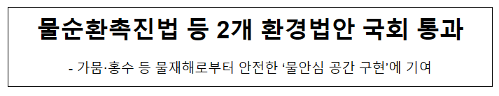 물순환촉진법 등 2개 환경법안 국회 통과 물순환촉진법 등 2개 환경법안 국회 통과