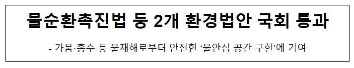 물순환촉진법 등 2개 환경법안 국회 통과