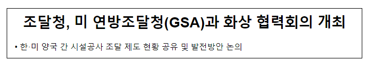 미 연방조달청(GSA)과 화상 협력회의 개최 미 연방조달청(GSA)과 화상 협력회의 개최