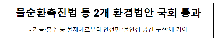 물순환촉진법 등 2개 환경법안 국회 통과