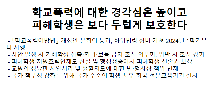 학교폭력에 대한 경각심은 높이고 피해학생은 보다 두텁게 보호한다