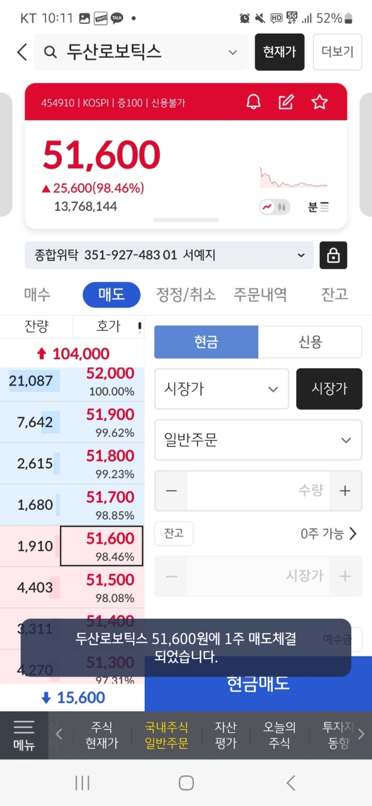  두산로보틱스 공모주 매도 치킨한마리 득템