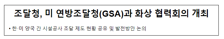 미 연방조달청(GSA)과 화상 협력회의 개최