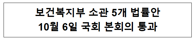 보건복지부 소관 5개 법률안 10월 6일 국회 본회의 통과