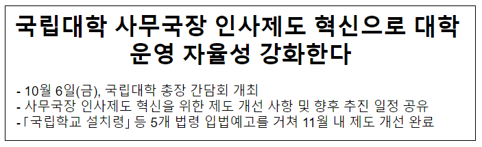 국립대학 사무국장 인사제도 혁신으로 대학 운영 자율성 강화한다 국립대학 사무국장 인사제도 혁신으로 대학 운영 자율성 강화한다