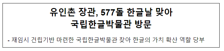 유인촌 장관, 577돌 한글날 맞아 국립한글박물관 방문