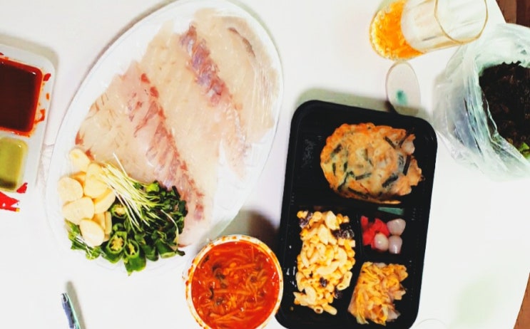  블레씨네 삼시세끼 아침 브런치 점심 배달음식 도곡수산수산물 살리기 회 아구찜  저녁 매운탕