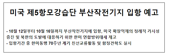 미국 제5항모강습단 부산작전기지 입항 예고 미국 제5항모강습단 부산작전기지 입항 예고