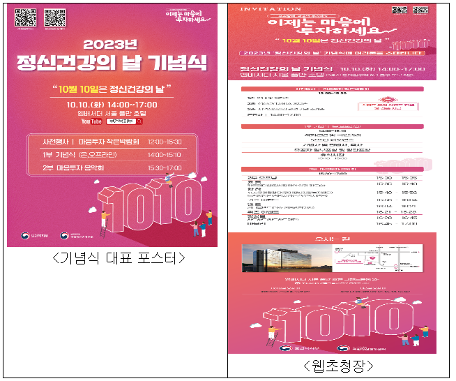 “우리 함께 마음에 투자해요.”, 2023년 정신건강의 날 기념행사 개최_보건복지부 “우리 함께 마음에 투자해요.”, 2023년 정신건강의 날 기념행사 개최_보건복지부