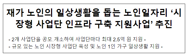 재가 노인의 일상생활을 돕는 노인일자리 ‘시장형 사업단 인프라 구축 지원사업’ 추진