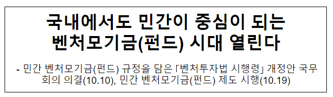 국내에서도 민간이 중심이 되는 벤처모기금(펀드) 시대 열린다_중소벤처기업부 국내에서도 민간이 중심이 되는 벤처모기금(펀드) 시대 열린다_중소벤처기업부