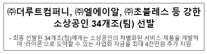 더루트컴퍼니, 엘에이알, 초블레스 등 강한소상공인 34개조(팀) 선발