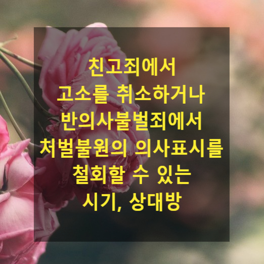  친고죄에서 고소를 취소하거나 반의사불벌죄에서 처벌을 희망하는 의사표시를 철회할 수 있는 시기 및 그 상대방