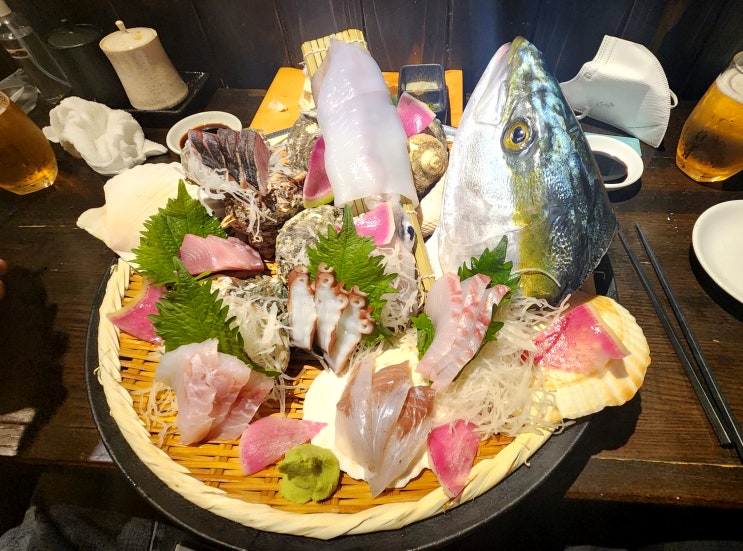 쿠마모토 찐현지인 맛집 해산물 이자카야 소야 예약, 모듬사시미, 오징어회, 우니볶음밥
