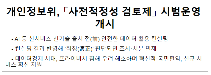 개인정보위, 「사전적정성 검토제」 시범운영 개시