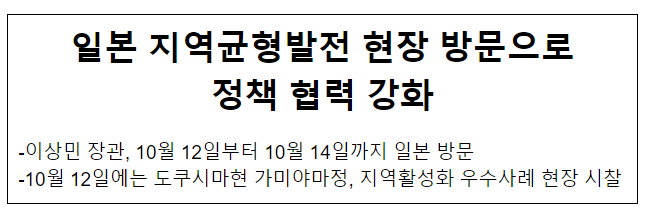 일본 지역균형발전 현장 방문으로 정책 협력 강화 일본 지역균형발전 현장 방문으로 정책 협력 강화
