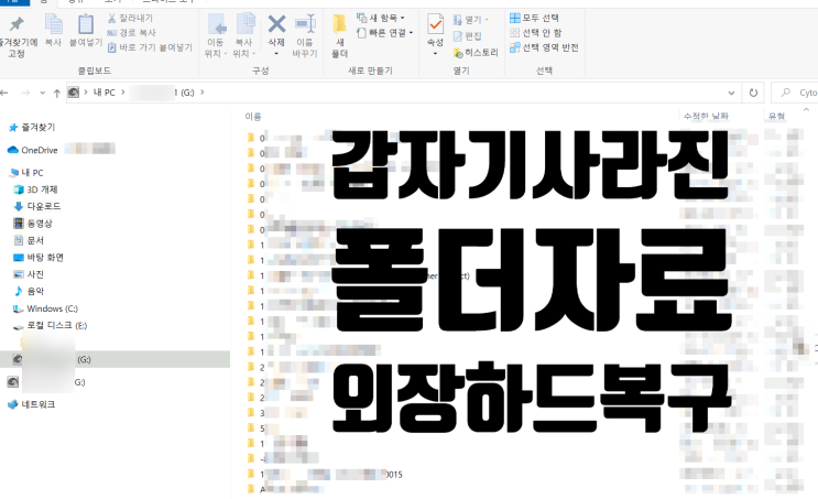  갑자기 사라진 특정 폴더자료 외장하드 원격복구