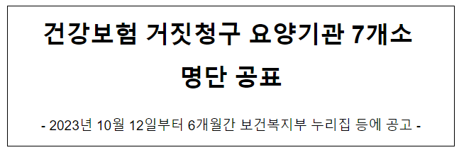 건강보험 거짓청구 요양기관 7개소 명단 공표 건강보험 거짓청구 요양기관 7개소 명단 공표