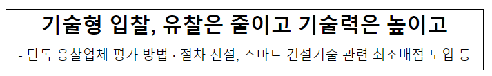 단독 응찰업체 평가 방법·절차 신설, 스마트 건설기술 관련 최소배점 도입 등